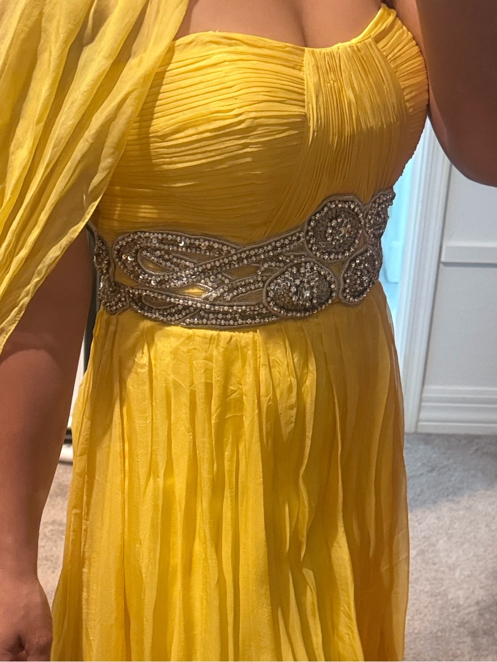 Used Sherri Hill Yellow Beaded Waist Prom/Wedding/Gala Dress - Women